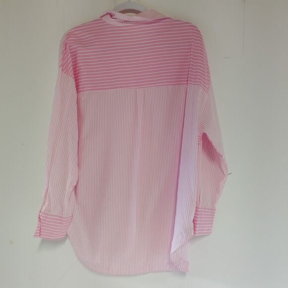 STEVE MADDEN Pink oversized stripe button down shirt Large - Picture 5 of 6
